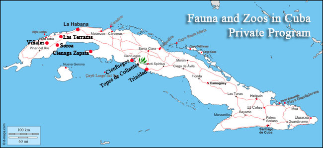 fauna and zoos in cuba tour map